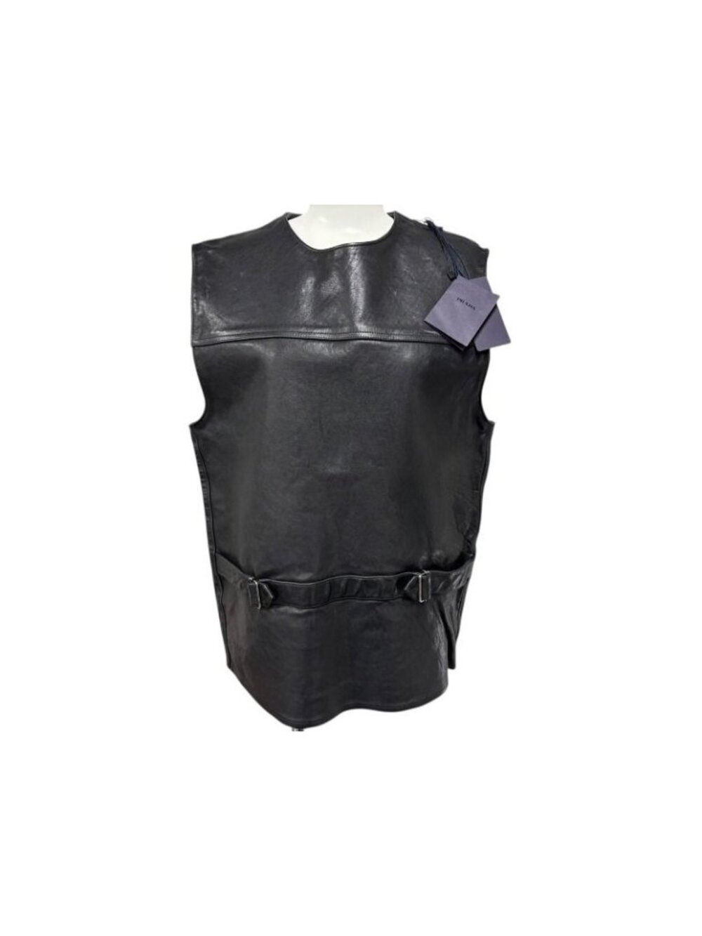 Prada Belted Pullover Leather Vest Calfskin Triangle Patch Black 48